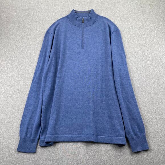 Joseph Abboud Sweater Mens 3XLT Blue Extra Fine Merino Wool 1/4 Zip Pullover - Picture 1 of 13